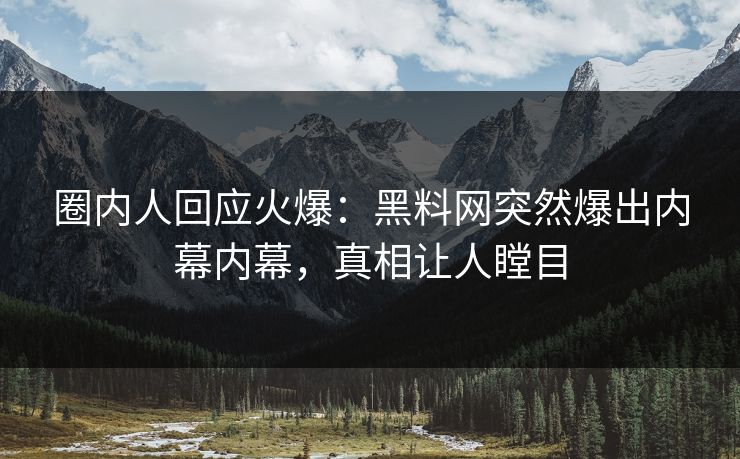 圈内人回应火爆：黑料网突然爆出内幕内幕，真相让人瞠目