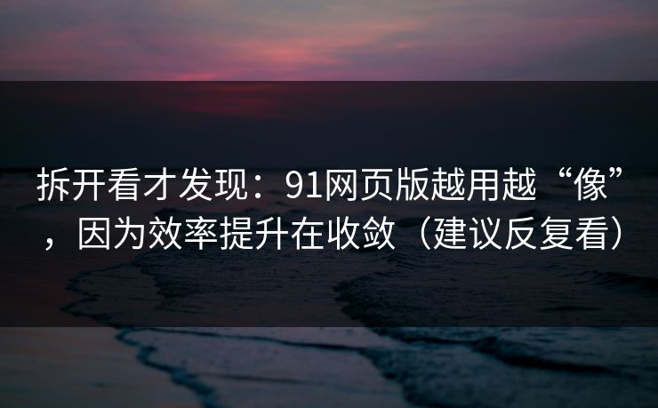 拆开看才发现:91网页版越用越“像”,因为效率提升在收敛(建议反复看) 拆开看才发现:91网页版越用越“像”,因为效率提升在收敛(建议反复看)