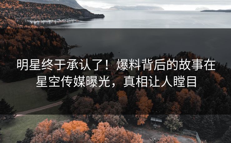明星终于承认了！爆料背后的故事在星空传媒曝光，真相让人瞠目